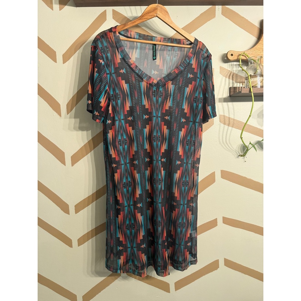 Sterling Creek Tunic Dress Womens Size M‎ Sheer Mesh Southwestern Print